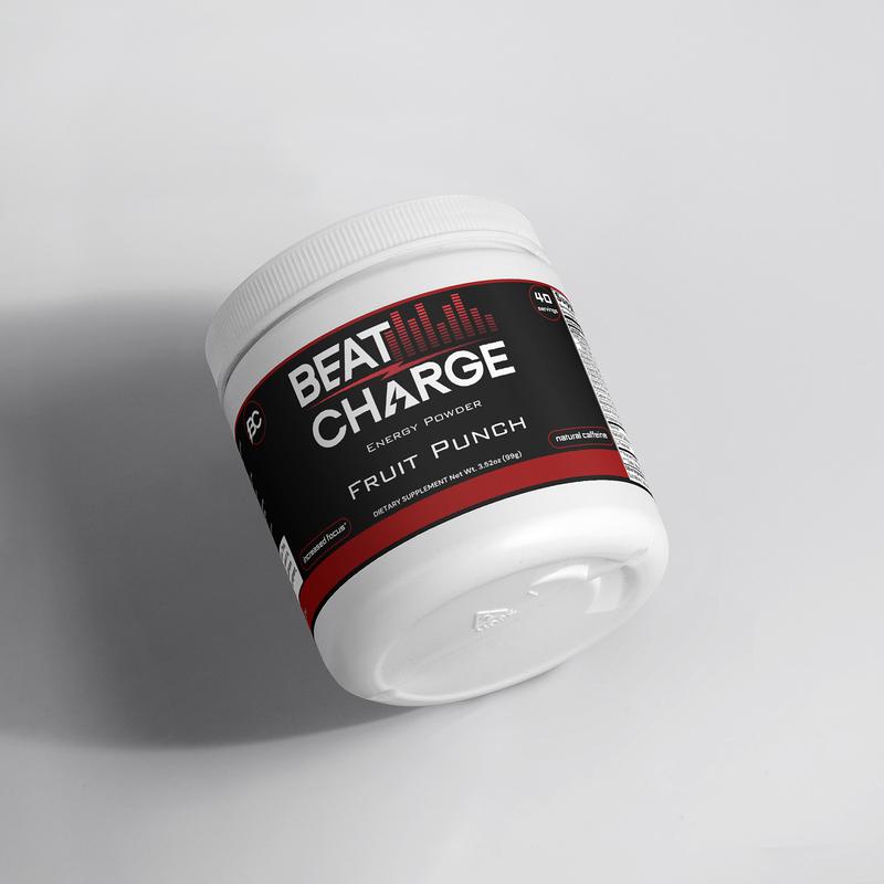 Beat Charge Energy Powder Fruit Punch Fitness Supplement with Caffeine & L-theanine for Optimum Energy & Focus Natural Flavor Sugar-Free