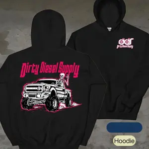 Dirty Diesel Supply Pink Diesel Truck Pattern Hoodie – Men's Long Sleeve Pullover, Retro Casual Sweatshirt, Best Friend Style, Unisex Fit for Autumn