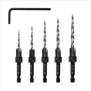 Countersink Drill Bit Set, 5PCS Tapered Drill Bits, M2 Countersink Set with 1/4" Hex Shank Quick Change and 1 Allen Wrench for Woodworking, Pilot Screw Hole Set for Soft & Hard Wood