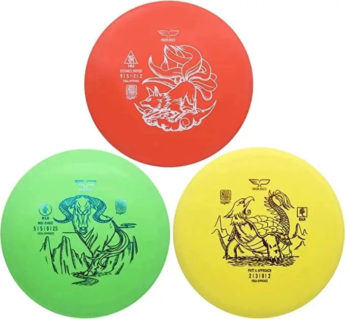 Tiger Line Plastic 3-Disc Golf Starter Set - Includes Hu Distance Driver, Kui Mid-Range, Gui Putter for Outdoor Play