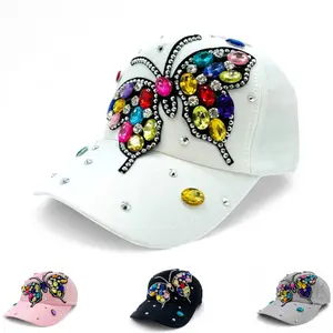 "Rainbow Butterfly" Bling Bling Trucker Hat - Adjustable, UV Protection, Cotton, Snapback