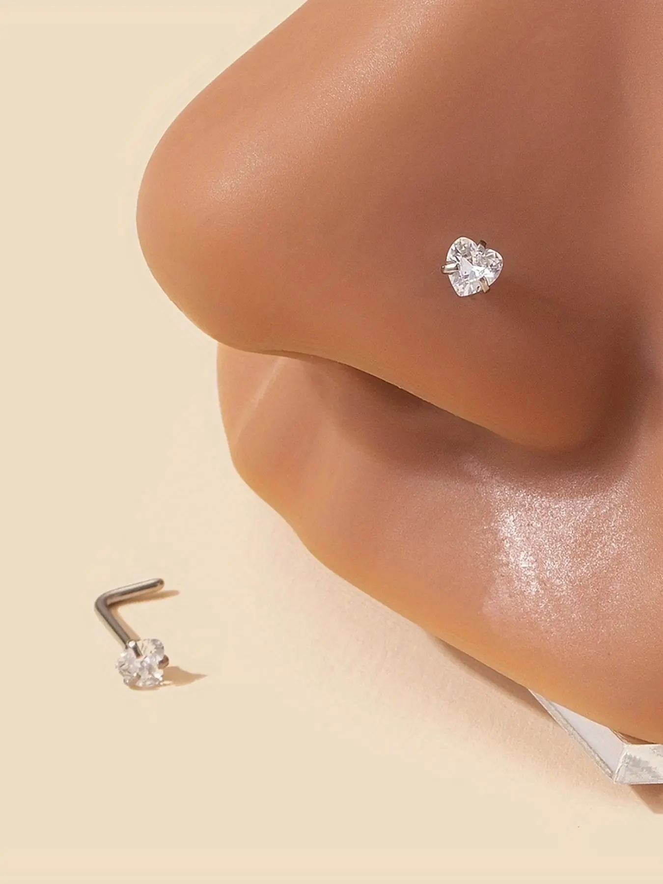 Heart Shaped Nose Rings Studs, L-shape Nose Studs, Nostrial Piercing Jewelry, Woman Jewelry, Stainless Steel Cute Nose Studs for Women & Men