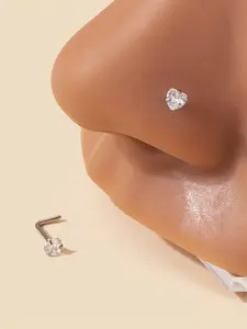 Heart Shaped Nose Rings Studs, L-shape Nose Studs, Nostrial Piercing Jewelry, Woman Jewelry, Stainless Steel Cute Nose Studs for Women & Men