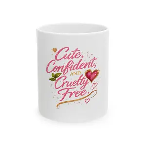 Cute Confident Cruelty Free Mug | Vegan Heart Coffee Tea Ceramic