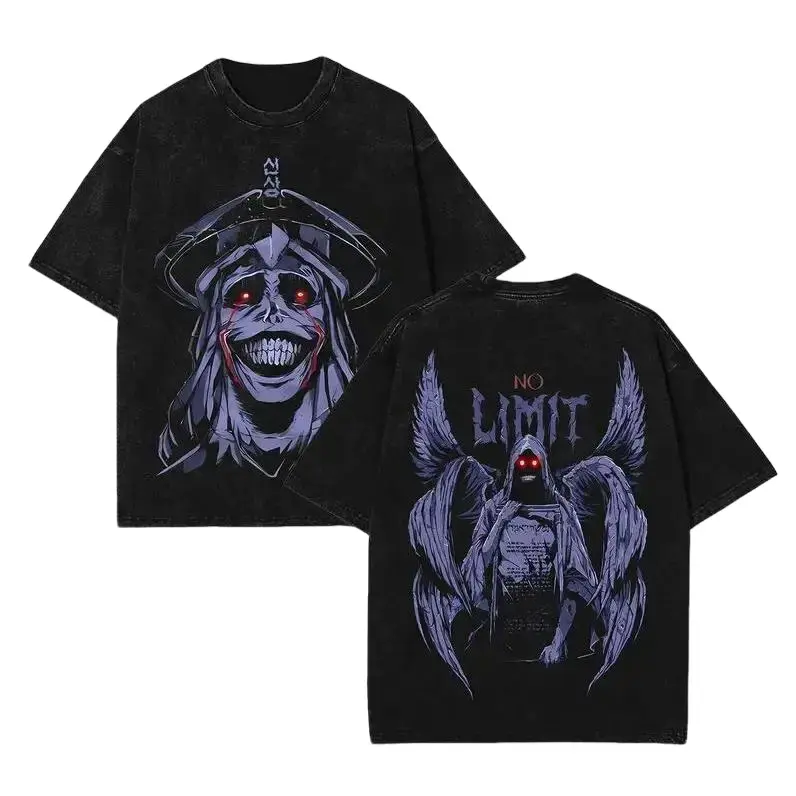 Limited Edition No Limit Shadow King Solo Leveling T-Shirt, Double Sided Print Oversized Heavyweight Acid Wash Manhwa Printed Short Sleeve Tee, Gift For Anime Lover