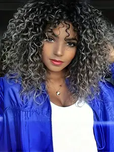 Black Grey Gradient Water Wave Wig for Women, 14 Inch High Temperature Fiber, Basic Style, 130% Density, Comfortable Rose Net Cap, Synthetic Curly Short Wig, Deep Wavy Wigs with Christmas decorations, Halloween cosplay costume wigs