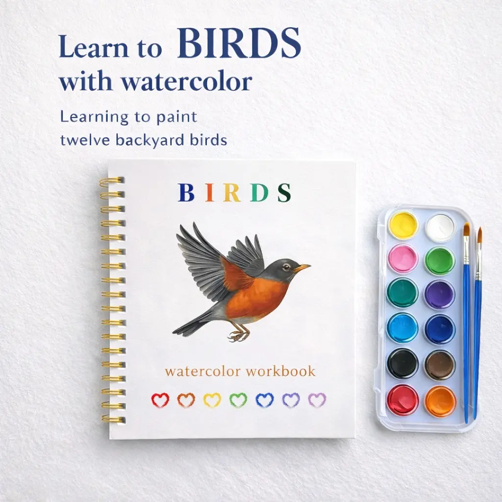 Watercolor Art Notebooks for Beginners - Non-Customized Double-Wire Bound Loose-Leaf Office Stationery with Paints, Brushes, Portable Travel Design, Unisex Craft Gift for Painting & Drawing