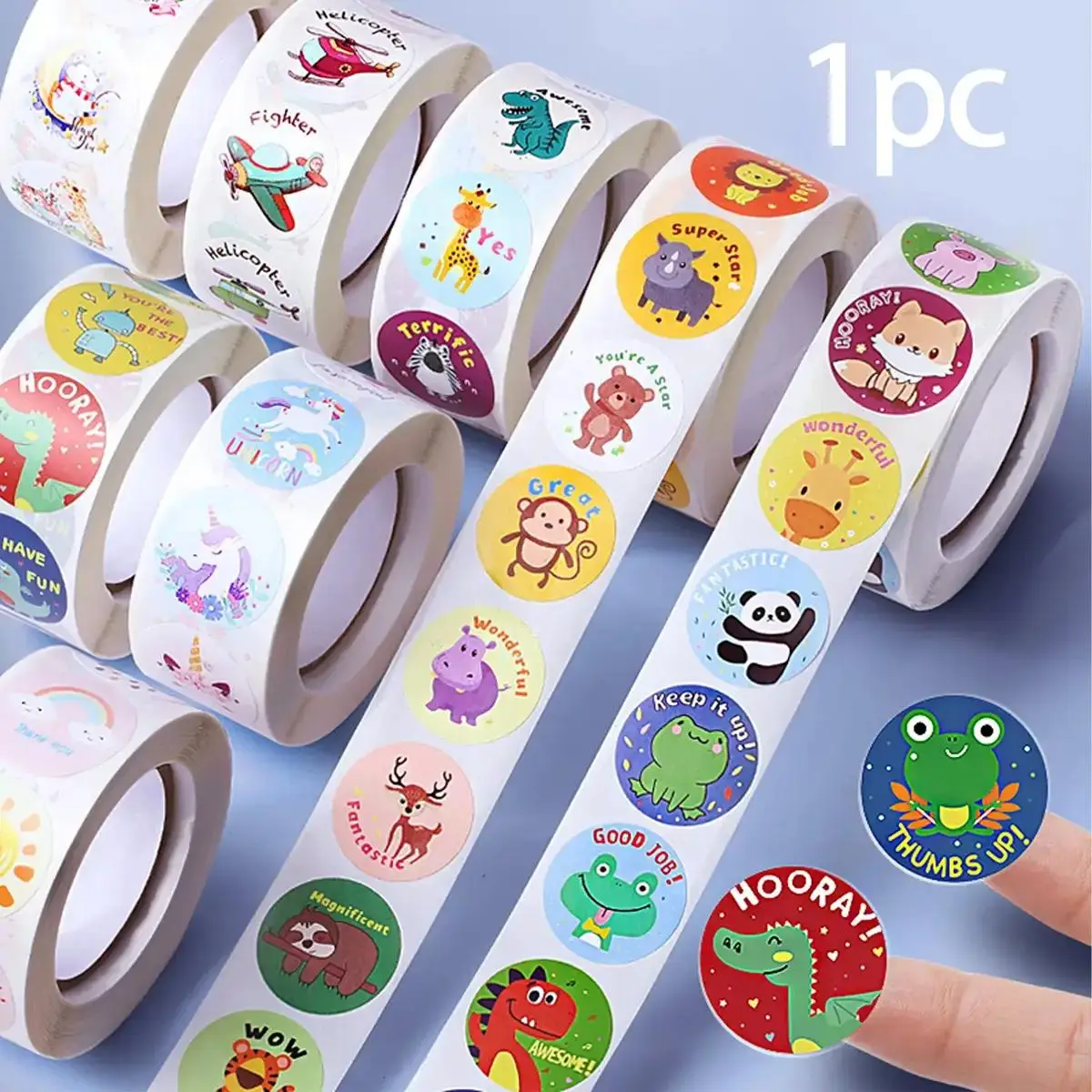 Room Decor Cartoon Animal Pattern Sticker, 500pcs/roll Cute Round Animal Reward Sticker For Kids, Cute Sticker For DIY Scrapbook Water Bottle Decorati