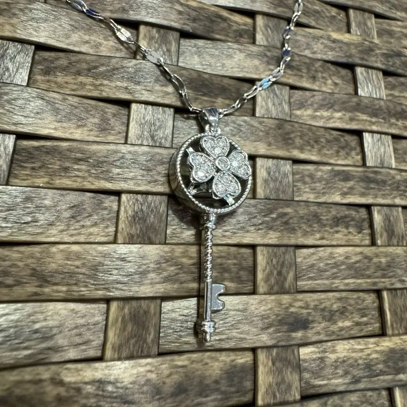 AlexisLeaCollection Silver Spinning Key-Shape (Type #2) Necklace with Cubic Zirconia – Anxiety Relief Jewelry, Fidget Necklace for Anxiety Relief Jewelry