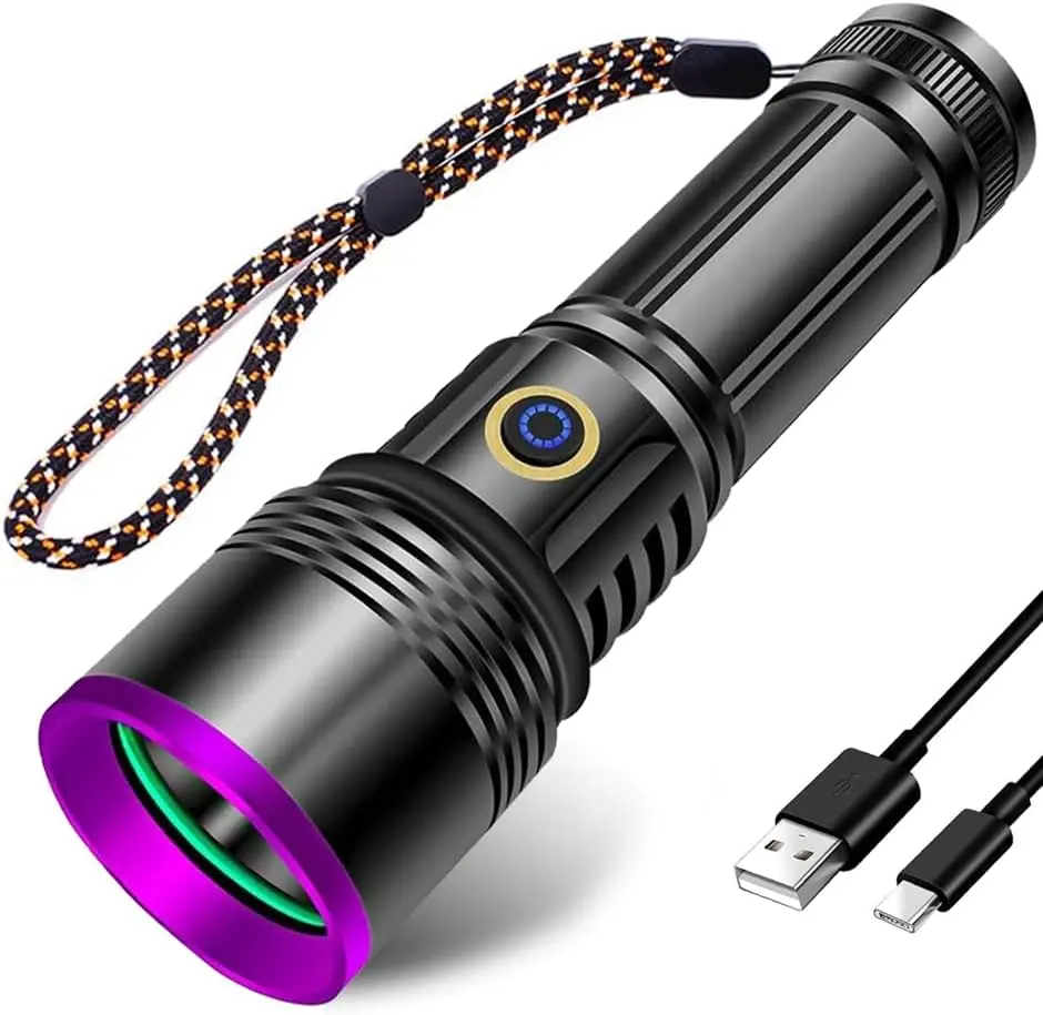 WINDFIRE Portable 365nm LED UV Flashlight - Rechargeable Blacklight Torch with LCD Display, 2000 Lumens Adjustable Purple Light for Pet Urine Detection, Resin Curing