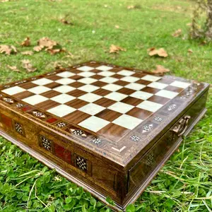 Personalized Luxury Wooden Chess Set for Men, Anniversary Gift for Husband, Engraved Handmade Chess Board with Storage