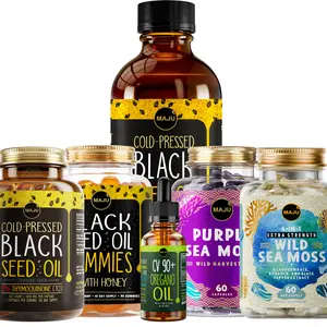 MAJU Best Sellers Bundle - Black Seed Oil Liquid, Capsules & Gummies, Wild Sea Moss Capsules, Wild Oregano Oil, Dietary Healthcare Vitamin Pack Antioxidant Rich Supplement Energy Antioxidants Probiotics