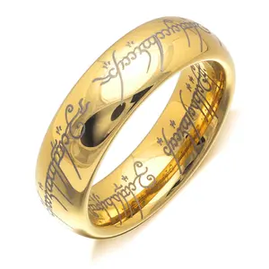 Engraved Gold Wedding Band for Men  by Ginger Lyne | 6mm Stainless Steel Wedding Ring for Women | Elegant Eternity Style Fashion Jewelry Gift Idea for Couples