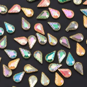 Teardrop Iridescent Glass Rhinestones with Gold Setting Sew On Rhinestones DIY Craft Accessories for Jewelry Hair Accessories Nail Art Decorations