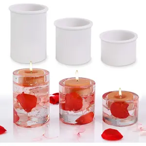 3 Pieces of Cylindrical Candle Holder Mold, Epoxy Resin Casting Silicone Mold, Used for DIY Crystal Wishing Candle Holder with Epoxy Resin, Wedding Party Home Decoration