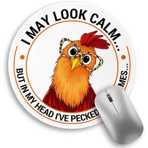 Funny Chicken Mouse Pad, Small Round Rooster Mouse Pads for Desk, Mini Travel Mousepad for Work Wireless Computer Laptop, Office Desk Accessories, 8.6 x 8.6 inch