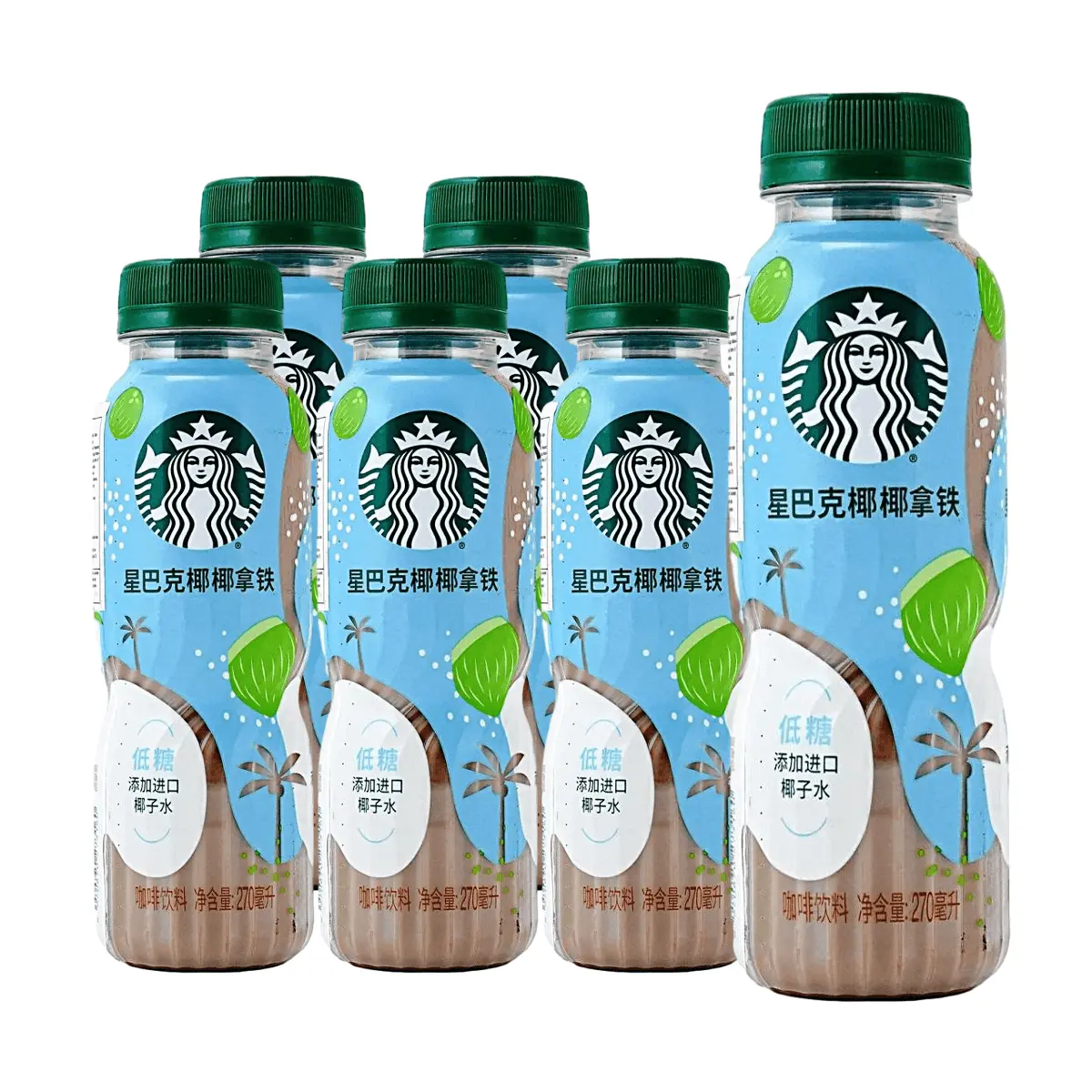Starbucks Coconut Latte Low Sugar Coffee Drink 6-Pack (270ml x 6) - Refreshing Ready-to-Drink Iced Coffee Beverage