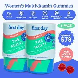First Day Women’s Multivitamin Gummies 18+ – Orange Flavor, 21 Organic Superfoods + Vitamins A, C, D3, E, B12, Biotin, Magnesium & Zinc – Supports Energy, Hair, Skin & Daily Wellness – Vegan, Gluten-Free, No Junk – 2-Pack, 60-Day Supply