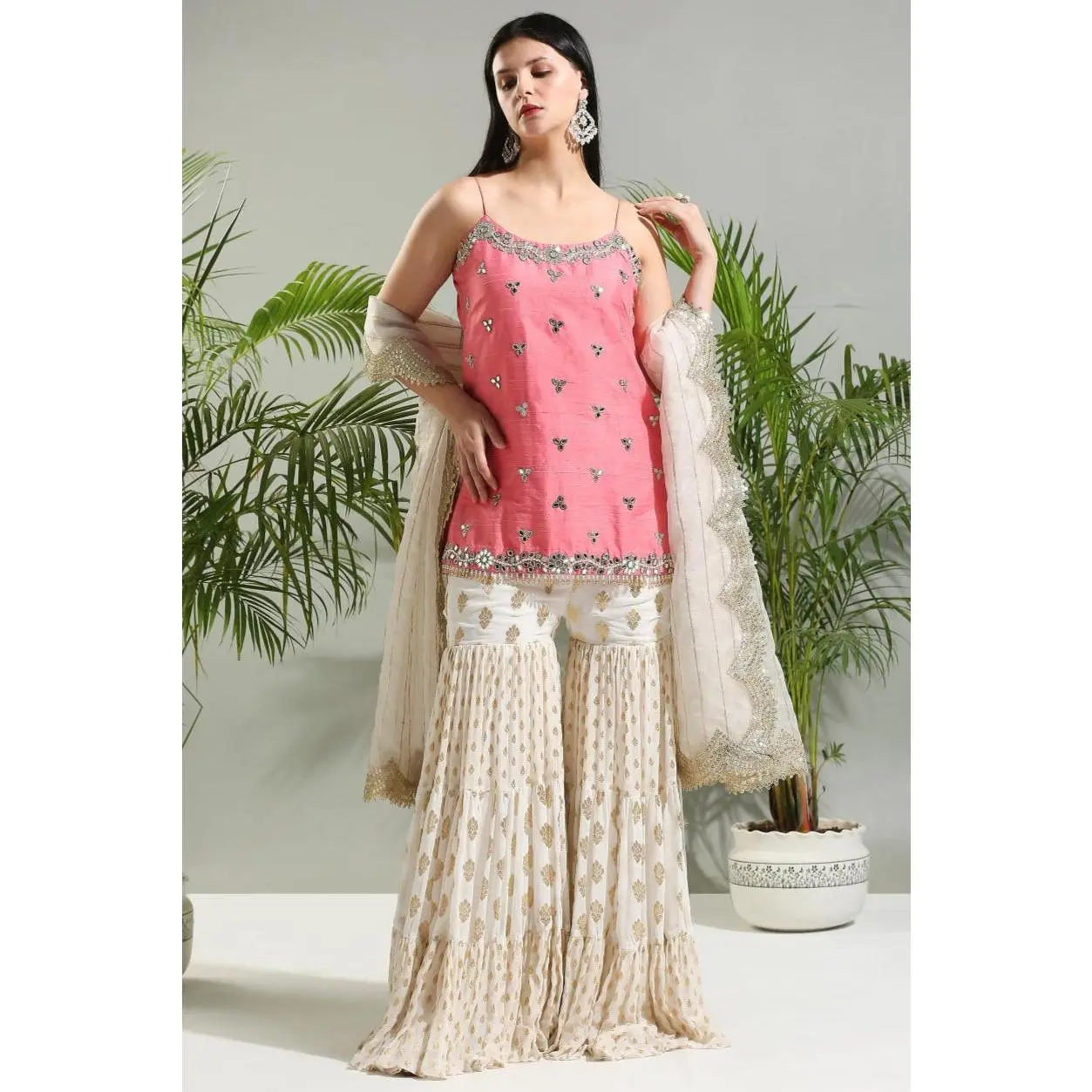 Blush pink and ivory sunset bloom sharara set