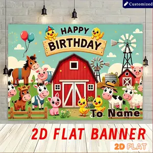 Custom Name Birthday Party Backdrop, Vibrant Farm-Themed Polyester Background Wall for Home Decor, DIY Pattern Party Decoration with No Electricity Needed