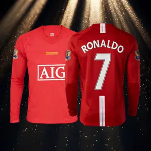 07 08 Long Sleeve CR7 Ronaldo Home Retro Soccer Jersey Red Fans Version