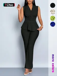Women's Sleeveless High Waist Two Piece Set, Slim Fit Elegant Formal Blazer Pants for Summer Office Wear, Chic Commuter Style