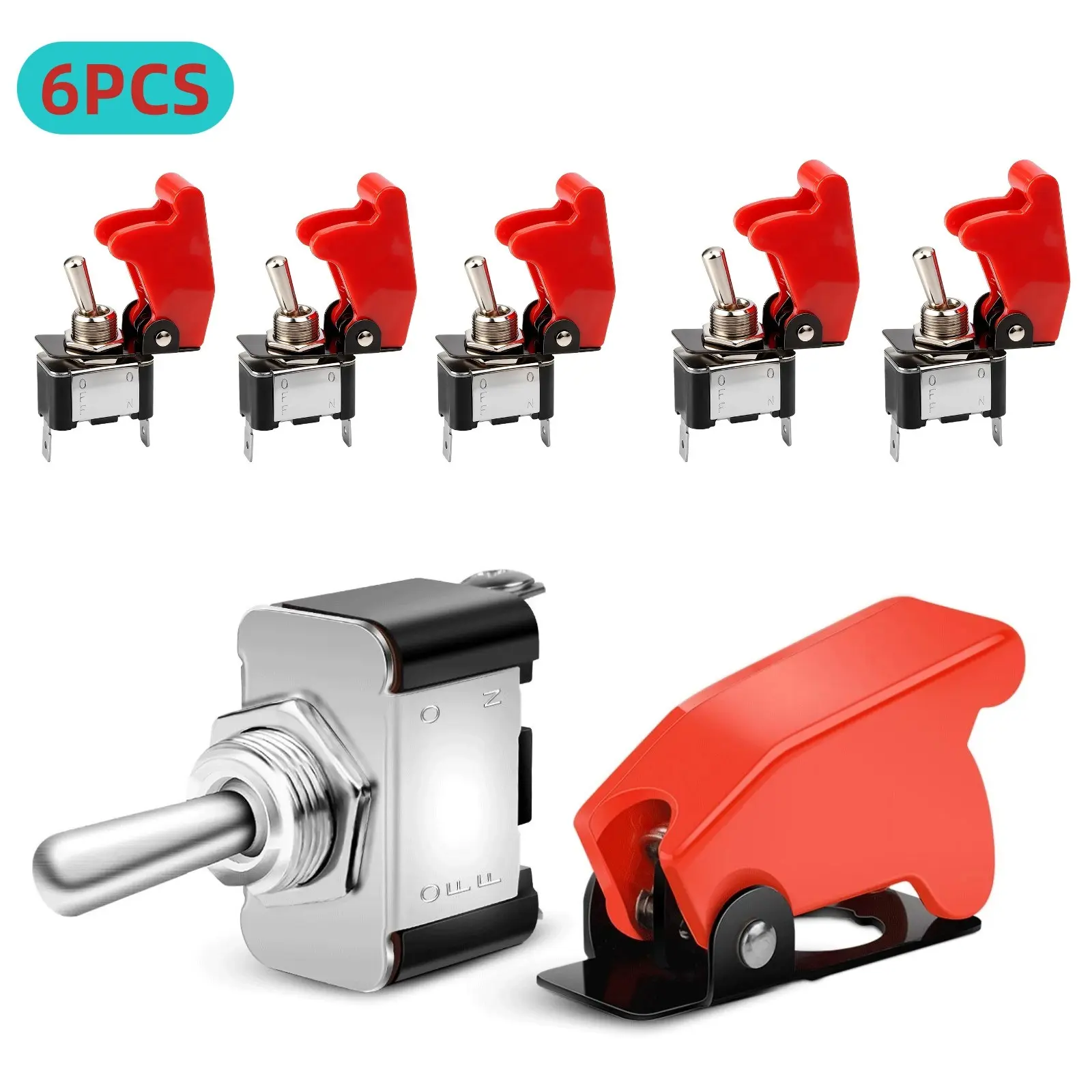 6PCS SPST ON/OFF 2Pin Rocker Toggle Switches 12V 20A w/ Protective Cover for Car
