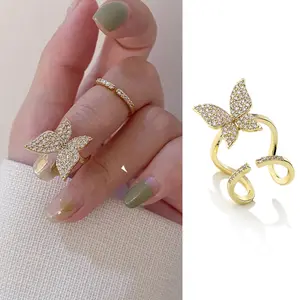 RINGLUX - ZAKOL Rhinestone Hollow Metal Trendy Cubic Zirconia Fingertip Nail Ring Thin Gothic Open Rings for Women Daily Fashion Jewelry