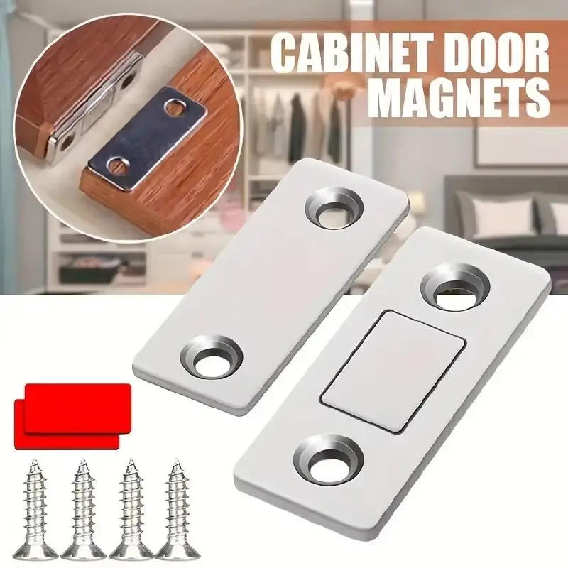 Ultra-Thin Magnetic Door Catch Closer , Strong Adhesive Cabinet Door Magnets,Stainless Steel Drawer Magnet Catch for Sliding Door Closure Kitchen Cabi