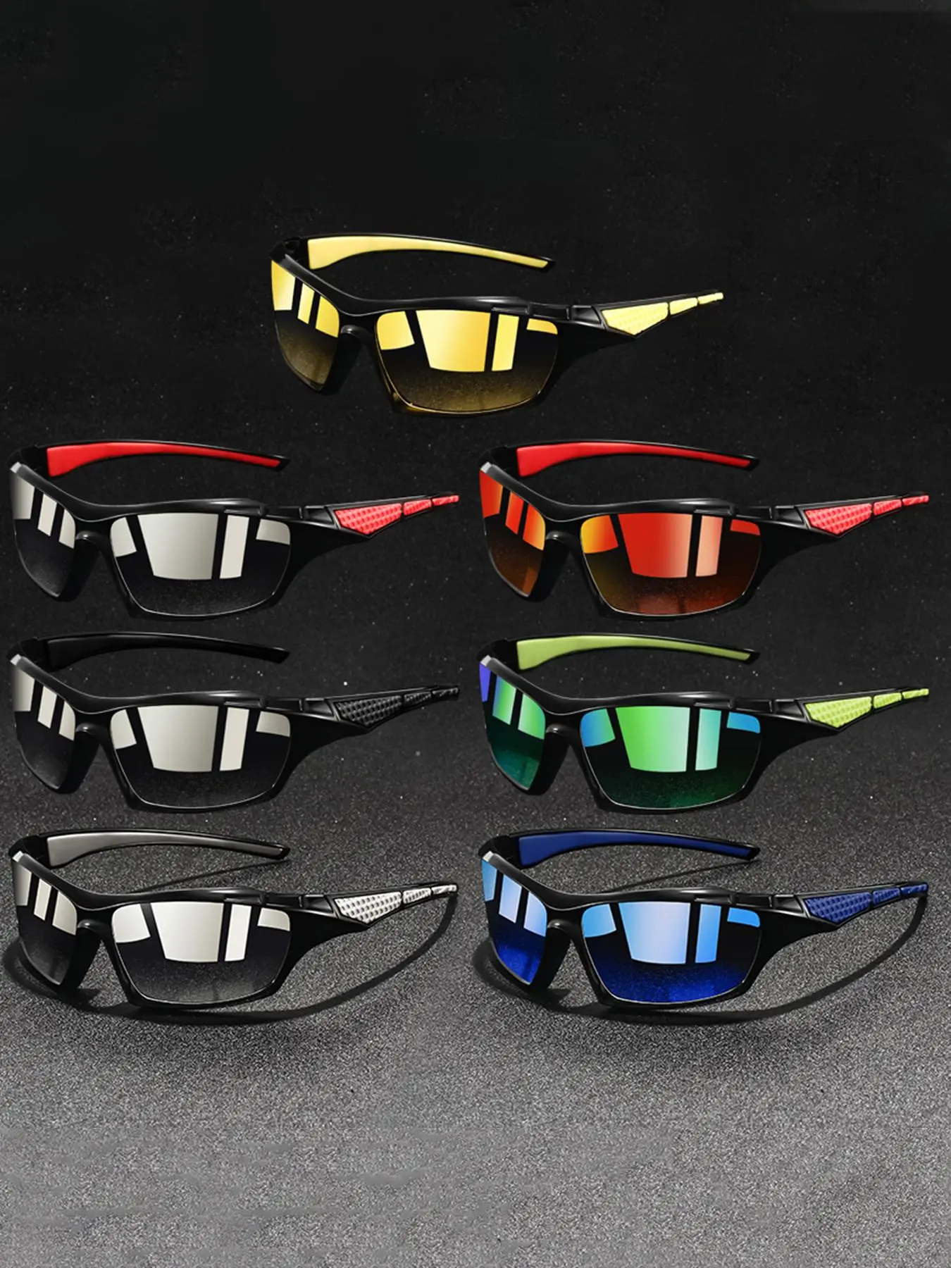 7pcs latest model plaid spliced Fashion Sports Glasses,suitable for both men and women,offering multiple color options.nose pad adopt rubber material,comfortable fit design,suitable for outdoor and daily wear,making it an ideal vacation gift