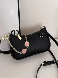 Women's Strawberry Charm Decorated Crossbody Bag, Embellished Shoulder Bag, Fashionable Chain Strap Shoulder Bag for Daily Used, Casual Trendy Versatile High-quality Daily Commuting Bag, Adjustable Crossbody Shoulder