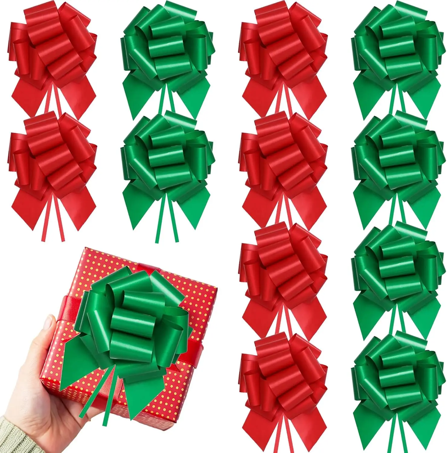 12 Pcs Large Christmas Bows for Gift Wrapping, 5 inch Xmas Pull Bows Christmas Ribbon for Presents Festive Decorations