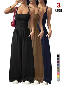 2026 Women's Sexy Backless Jumpsuit, Spaghetti Strap Design, Smocked Bodice, Elegant Feminine One-Piece Romper, Ideal for Party Wear