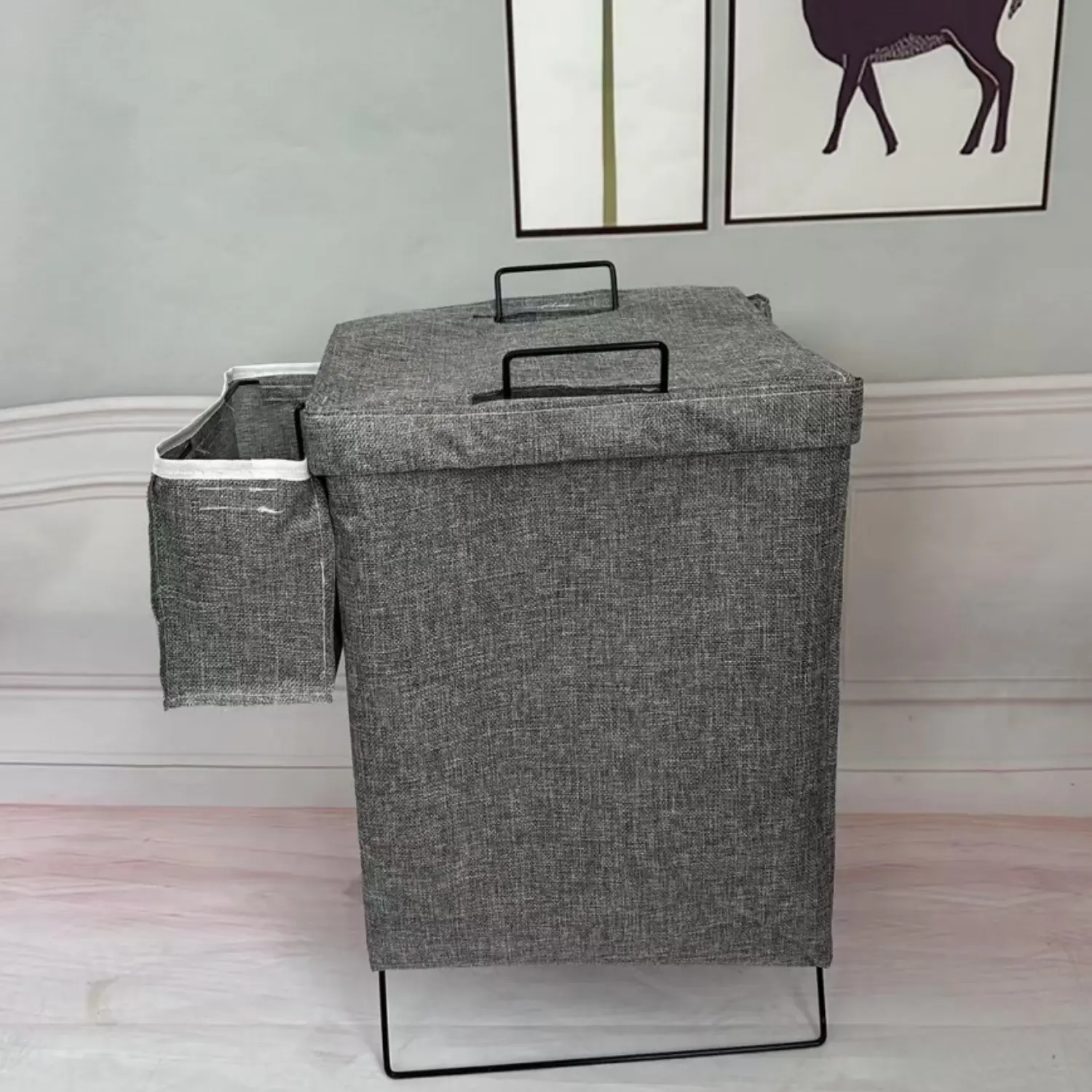 Nw 2Lbs Foldable Laundry Hamper with X-Shape Metal Legs – Collapsible Storage Basket for Dirty Clothes, Toys & Blankets – Portable with Handles