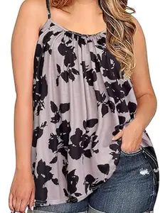 Plus Size Women's Summer Fashion Floral Leaf Pattern Pleated Casual Daily Vacation Style Boho Halter Top, Stylish & Comfortable Design Tank Top