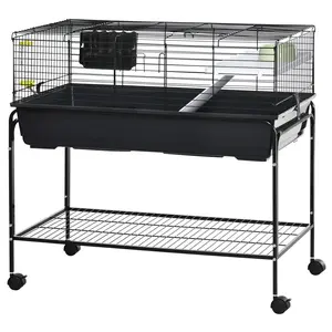 Black Two Story Small Animal Cage Detachable From Stand With Wheels For Bedroom Hedgehog Indoor Habitat