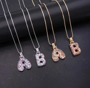 Puffy Rainbow CZ Initial Necklace