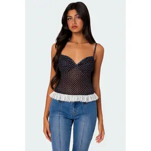 Polka Dot Cupped Mesh Top