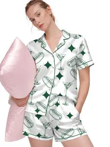 Men’s Pajama Sets, Tinis and Weenies Dirty Martini Satin Pajama Set, Short Sleeve Sleeping Clothes, Fun Party Pajama Set, Comfortable Loungewear Pajama for Men