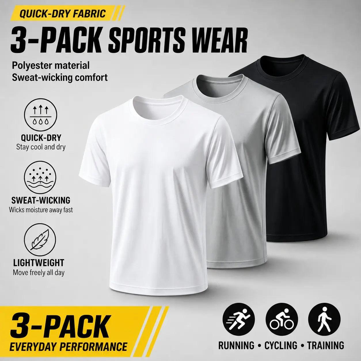 BEEKITE Quick-Dry Performance T-Shirts, 100% Polyester Dri-Tech 140 GSM, Lightweight Breathable Crew Neck Short Sleeve Tees for Gym Workout & Everyday Wear