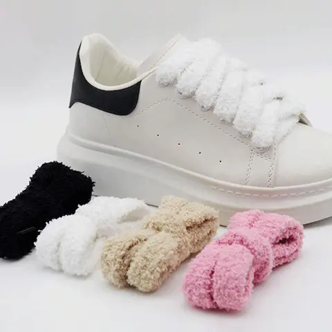 2024 New Style Solid Color Fluffy Cute Shoelaces, Shoe Strings, 1 Pair Trendy Wide Lace Thick Laces Design Casual Shoe Accessory Rope, Shoes Accessories for Women & Men, Laces for Sneakers