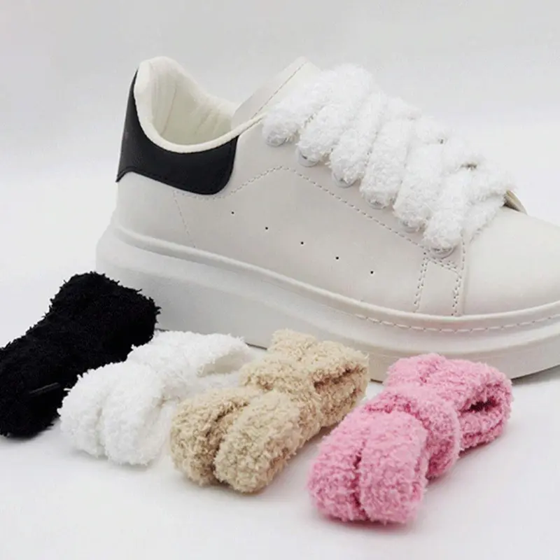 2024 New Style Solid Color Fluffy Cute Shoelaces, Shoe Strings, 1 Pair Trendy Wide Lace Thick Laces Design Casual Shoe Accessory Rope, Shoes Accessories for Women & Men, Laces for Sneakers