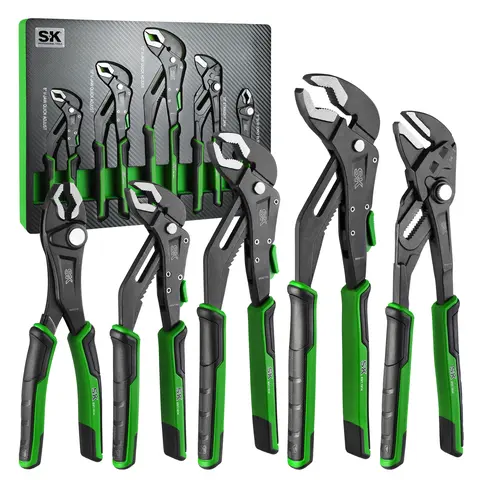 #blackfriday SK 5-Pack Pliers Set, 8" Adjustable Joint Plier, 8", 10" and 12" Quick Adjust V-Jaw Groove Joint Pliers, 10" Plier Wrench, Premium CR-V Construction, with EVA Foam Tool Organizer