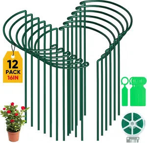 12 Pack  Support Stakes, Metal Peonies Cages and Supports, Peony Cage,  Support Ring, Garden  Support for Ourdoor , Rose, Peony,Tomato, Hydrangea Vine  10" W x 16" H