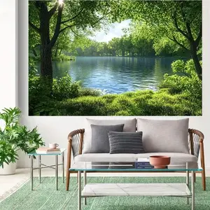 Serene and tranquil forest wetland reflection landscape photo large digital print tapestry, polyester aesthetic high-definition printed wall hanging, perfect for living room, bedroom, office, home, party decoration, and wall decor collection chic playroom