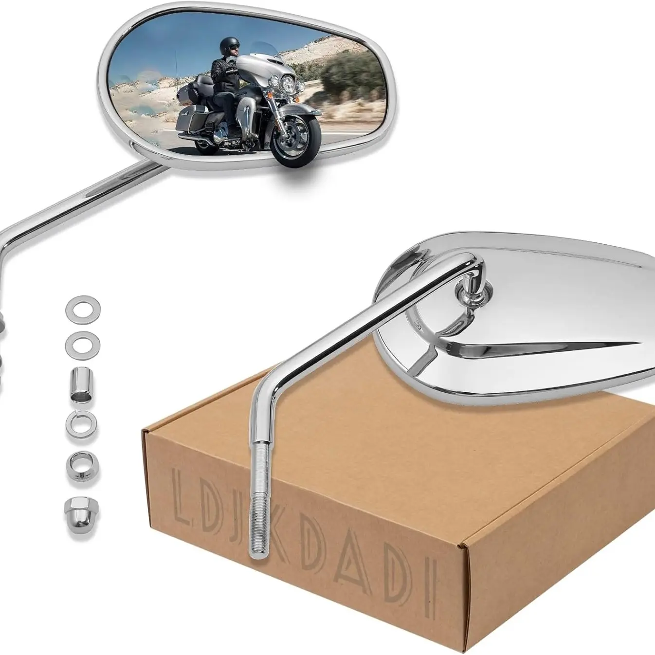 Handlebar Mount Mirrors Left & Right Side, Long Stem Rearview Mirrors for Harley-Davidson Models, Chrome Finish, 1982-Present, Motorcycle Accessories