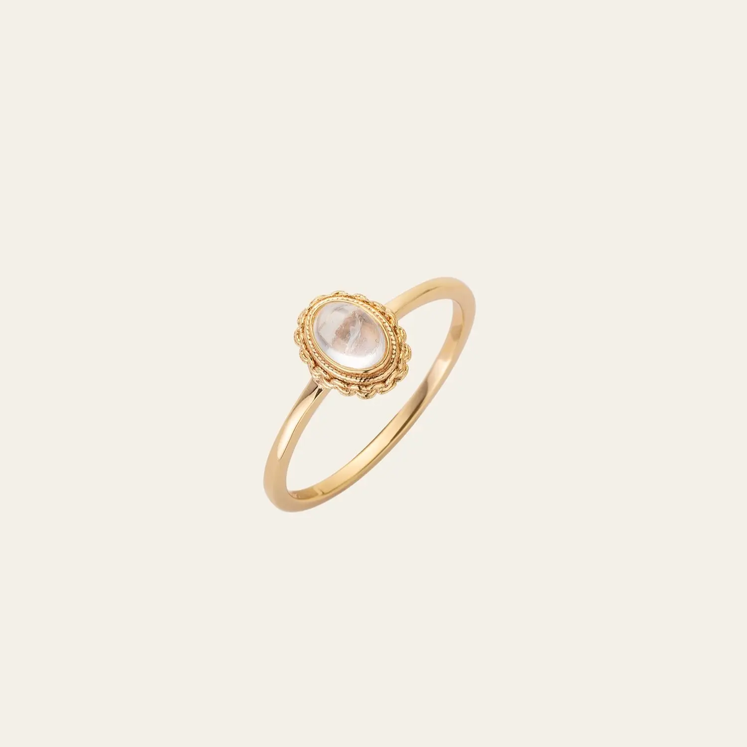 Eloise Moonstone Ring: Dainty Gemstone Stacking Ring, 14K Gold Vermeil Sterling Silver