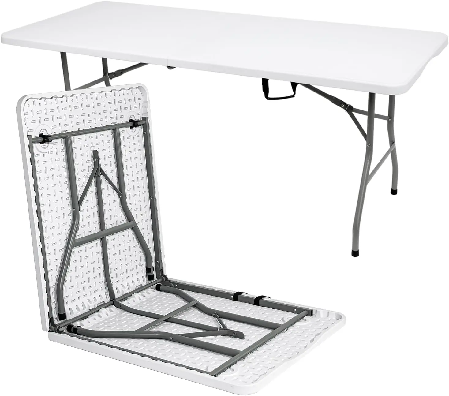 Folding Tables, 4ft/6ft Foldable Plastic Card Table, Portable Heavy Duty Fold Up Table w/Handle, White Outdoor Utility Folding Table for Picnic, Party, Dining, Camping, Beach, BBQ, No Assembly