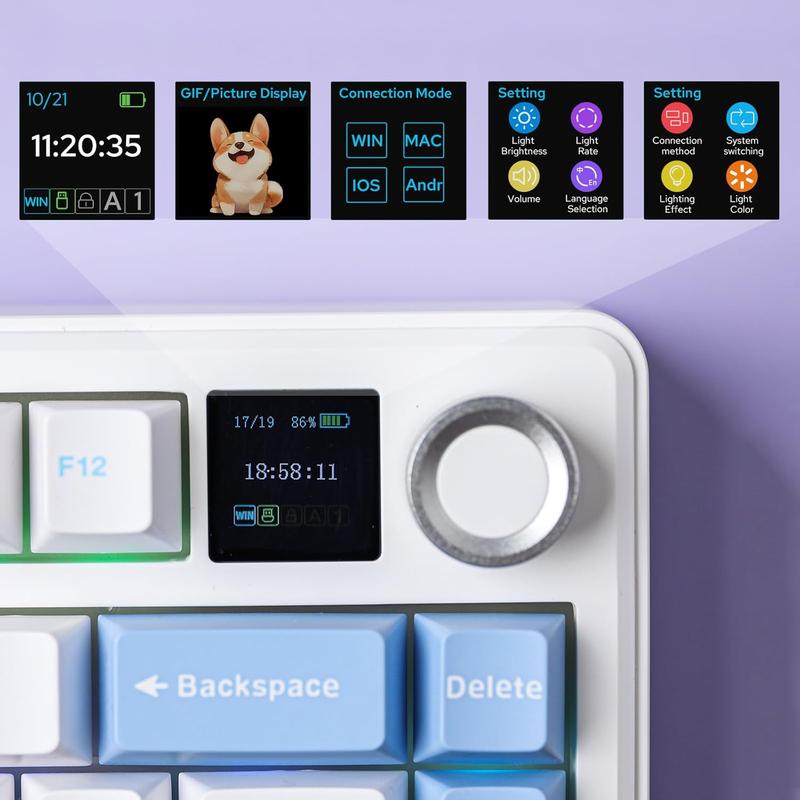 [2026]Aula F75 MAX Wireless Mechanical Keyboard with TFT Screen and Knob, Gasket Gaming Keyboard in 75% Layout, Hot Swappable, RGB Backlight, for PC/Mac/Linux