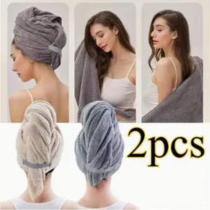 2pcs Microfiber Hair Towel Extra Large Wrap Quick Dry Hair Towel Wrap with Elastic Band, Ultra Absorbent Soft Hair Towel Wrap Turban